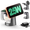SODI UltraCharge Stazione di Ricarica 3-in-1 Qi2.2 25W, Caricatore Wireless Magnetico con Luce Notturna per iPhone 17/16/15/14/13/12, Apple Watch, AirPods. Adattatore 45W incluso, Grigio