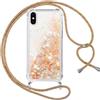 Vauki Cover per iPhone XS/X con Cordino, Trasparente Glitter Liquido Antiurto Brillantini Tracolla Custodia, Antiurto Antigraffio Silicone Bumper Laccio Protettivo Case per iPhone XS, Oro