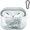 SGVAHY - Custodia protettiva rigida per AirPods Pro, con paillettes liquide glitterate, con portachiavi e scatola di ricarica wireless per ragazze e donne (argento, AirPods Pro)