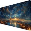 YANGYUMBOU Tappetino Mouse XXL 900 x 400 mm, Tappetino Mouse Blu Mousepad Torre Eiffel Sottomano Scrivania con Bordi Cuciti, Impermeabile Accessori Gaming con Base in Gomma Antiscivolo per Ufficio -yym25091Q