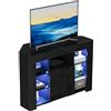 Dripex Mobile TV ad Angolo con Luci LED, Mobile Porta Televisore con Ripiani di Vetro Aperti, 2 Scomparti con Ante 100x68x40 cm, Nero