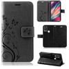 betterfon Custodia compatibile con Wiko View 5 / View 5 Plus | Custodia a portafoglio in pelle PU di alta qualità per View 5 / View 5 Plus | Custodia a portafoglio con fiori | Nero
