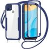 FERLAN Cover per Oppo A15/A15S/Oppo A35 con Cordino, 360 Gradi Antiurto Custodia con Protezione Schermo Integrata Trasparente Rugged TPU Bumper Doppia Protettiva Cover per Oppo A15/A15S/Oppo A35 -Blu