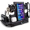 Greta Oto Docking Station in Legno, Organizzatore da Scrivania, Portaoggetti - Idea Regalo da Uomo, Regalo di Natale per Lui (Nero)