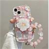 Emlivi Custodia per iPhone Xr con braccialetto di perle, motivo floreale, stile estetico, design con bracelet, carino, in morbido silicone, TPU, per iPhone Xr, rosa