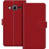 ESACMOT Custodia Portafoglio in Pelle Compatibile con Samsung Galaxy Core Prime Flip Cover con Porta Carte e Supporto, Chiusura Magnetica, Custodia Folio Antiurto (Rosso)