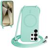 FMPCUON FNPCUON Cover Magnetica Silicone per Samsung Galaxy S24 Ultra con Cordino,Compatibile con MagSafe,Custodia con Laccio Collana Tracolla Collo Sottile TPU Antiurto Protettiva Case con Corda.Menta verde