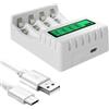 EasyByMall Display LCD 4 Slot Caricabatteria per batterie ricaricabili AA/AAA, ricarica rapida e modalità di avanzamento intelligente, per la ricarica di casa e ufficio (bianco)