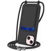 FMPCUON Cordino per Cellulare per iPhone 13/iPhone 14 con Porta Carte con Collana Regolabile Tracolla Silicone Liquido Case Custodia Cover,Nero