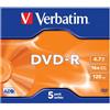 Verbatim 43519 4.7GB 16x Dvd-R Jewel Case - Matt Silver (Pack of 5) by