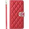 BLOTECH Custodia Compatibile con Samsung Galaxy A16 Custodia per Cellulare con Cuciture a Diamante per Ragazze, Fondina Portafoglio per Cellulare, Portacarte, Chiusura a Cuore con Strass Lucido,Red