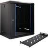 Extralink Armadio Rack 19 pollici 12U - Armadio di rete da 400 mm, SET con Mensola, fino a 60 kg, porta in vetro temperato, apertura a 180°, nero - per rete domestica e apparecchiature informatiche