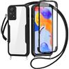 FERLAN Cover per Redmi Note 11 Pro/Note 12 Pro 4G con Cordino, 360 Gradi Antiurto Custodia con Protezione Schermo Integrata Trasparente Rugged TPU Bumper Doppia Protettiva Cover - Nero