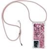 Paekear Custodia per Cellulare con Corda per Oppo A57 4G/ Oppo A57S/ Oppo A77 5G Case, Liquido Sabbie Mobili Bumper TPU Cover con Collana Practical Stylish/Necklace Cordoncino Cordino Tracolla, Rosa