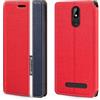 Shantime Custodia Flip in a Righe Classiche Compatibile con Brondi Amico Smartphone S+B Nero, Chiusura Magnetica Invisibile e Slot Carta, Design a Contrasto(Rosso)