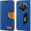 Shantime Custodia Flip in Tessuto Oxford e Pelle PU Compatibile con Doogee V40 Pro, Cover Protettiva con Chiusura Magnetica e Tasche per Carte (Blu)