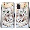 Mo-Somnus Cover per Samsung Galaxy A02S / M02S, Custodia in PU Pelle Magnetica Libro Flip Caso Antiurto Portafoglio [Supporto Stand] con Porta Carte e Cinturino da Polso Wallet Case (Gatti 2)
