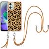 SNCLET Custodia per Motorola Moto G54 Telefono Custodia con Cordino Premium TPU Edges PC Back Antiurto Anti Scratch Cover con Lanyard Collana Staccabile Protettiva Case per Motorola G54,Leopard Motivo