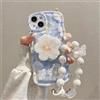 Emlivi Custodia per iPhone 13 Mini con braccialetto e fiori di perle, custodia estetica protettiva, design con simpatico avocado, morbido silicone antiurto, cover in TPU, blu