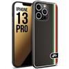 CUSTOMIZZA - Custodia cover nera morbida in tpu compatibile per iPhone 13 PRO effetto fibra di carbonio bandiera Italia made in Italy