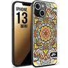 CUSTOMIZZA - Custodia cover nera morbida in tpu compatibile per iPhone 13 MINI mandala colorato fiore nuvole arancione