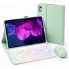 HLTOOP Custodia con Tastiera per Lenovo Tab P11 (TB-J606) / P11 Plus 11 2021(TB-J616F/TB-J607), Tastiera Retroilluminata A 7 Colori Con Mouse, Cover Posteriore in Morbido TPU,Verde