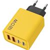 Sirseon Caricatore USB da 120 W, 4 porte, caricatore multiplo con USB, 220 V, caricatore rapido per telefono, ricarica rapida, multiporta