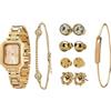 TIME100 Set Regalo Donna Elegante con Orologio Rettangolare, Braccialetto, Catena e 4 Orecchini - Confezione Regalo Rosa con Design New York（Oro）