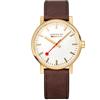 Mondaine - Evo2 MSE.40112.LG - Orologio da uomo 40 mm - Orologio da stazione in oro con cinturino in pelle marrone - Vetro zaffiro impermeabile 30 m - Prodotto in Svizzera, marrone, cinghia