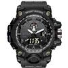 Gosasa Orologio analogico digitale in stile militare, quadrante grande 5,6 cm, resistente all'acqua fino a 50 m, doppio fuso orario, sveglia, retroilluminazione a LED, cronometro, cinturino in