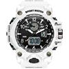 findtime Orologio sportivo da uomo impermeabile, orologio militare tattico analogico digitale per esterni orologio grande quadrante sveglia cronometro LED orologio per uomo, bianco, Cinturino