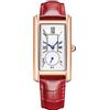 ALANTOP Elegante orologio al quarzo da donna, rettangolare, con cinturino in pelle, corona di cristallo blu, impermeabile, design elegante, Rosso rosato