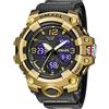 AIMES Orologi da uomo per sport all'aria aperta, impermeabile, militare, tattico, digitale, analogico, con data, multi funzione, con grande quadrante con allarme, cronometro per uomo, C-Oro Nero,