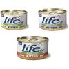 Generico Life Cat Natural Kitten Gusti Misti, Cibo Umido per Gattini, Pollo Tonno Manzo, 6 scatolette da 85g l'uno