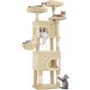 Hzuaneri Tiragraffi, Albero per Gatti da 180 cm con 8 Tiragraffi, 3 Piattaforme, 2 Grotte, Cestino, Palline di Peluche, Corda di Sisal, Beige MS18018YL