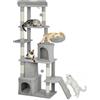 PawHut Albero Tiragraffi per Gatti Multilivello Alto 170 cm Grigio Chiaro | 7 Pali Graffiatoi, 2 Grotte, Piattaforme, Lettino, Amaca, 2 Pompon, Scala, Tunnel, Torre Gattini, Peluche, Gatti Adulti