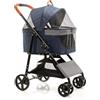 Fudajo Passeggino Pieghevole per Cani 2in1 Blu, Carrozzina e Trasportino Rimovibile, Max 20 kg per Animali Taglia Piccola e Media