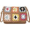 ITRHJTGP Borsa Uncinetto Borsa a tracolla in tessuto patchwork con fiori, borsa da spiaggia primaverile di grande capacità for donna, borse versatili e solide(Khaki)