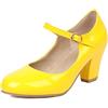 Lizoleor Mary Jane Donna Tacco Largo Alto Chiuse Decollete con Cinturino alla Caviglia Fibbie Matrimonio Festa Eleganti Vernice Scarpe Giallo Numero 38 EU/39CN