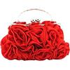 CORIOS Pochette da Donna in Raso Floreale con Paillettes, Borsa a Spalla con Catena a Petalo Elegante per Sposa, Tracolla per Ballo Cocktail Festa Rosso
