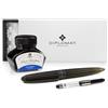 Octopus Diplomat Aero Oxyd Brass - Set di Scrittura Elegante con Penna Stilografica, Pennino in Acciaio M & Flacone di Inchiostro Octopus Fluids Blu Reale 30 ml