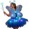 Generisch Costume da fata per ragazza, gonna a LED con di farfalla, fascia per capelli, 4-11 anni, costume da principessa