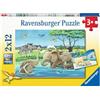 Ravensburger, Puzzle 2x12, 2 puzzle da 12 pezzi, per bambini a partire dai 3 anni, Dimensione Puzzle: 26x18 cm, Dimensione scatola: 28x19x4 cm, Cuccioli di animali di tutto il mondo