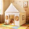 RELAX4LIFE Tenda da Gioco per Bambini, a Forma di Casetta, Capanna per Bambini Pieghevole, con Luci Brillanti, 4 Finestre Ventilate, Morbido Materassino in Cotone, per Esterno e Interno (MARRONE)