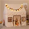 RELAX4LIFE Tenda da Gioco con Tappetino Imbottito, Casa Gioco per Bambini con Luci a Stringa e Bandiere Colorate, 3 Finestre e Tende in Rete, Casa Gioco per Interni ed Esterni per Bambini 3 ANNI+