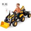 RELAX4LIFE Trattore Elettrico 4 in 1 per Bambini, Escavatore e Bulldozer con Rimorchio, Pala e Ruote Antiscivolo, Veicolo da Cantiere con Sedile Regolabile, Luci LED per Bambini di 3+ Anni (GIALLO)
