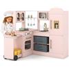 COSTWAY Cucina Giocattolo Angolare in Legno, Set di Cucina Giocattolo per Bambini con Lavabo, Fornelli, Forno, Frigorifero, Macchina del Ghiaccio e Accessori, per Bambini 3 Anni+ (Rosa)