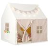 COSTWAY Tenda da Gioco per Bambini, Casetta Tenda da Gioco con Tappetino Imbottito, 2 Finestre Traspiranti e 2 Tasche, Luci a Stella e Bandierine Incluse, Tenda per Bambini 3-8 Anni (Beige)