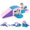 COSTWAY 6 Blocchi di Schiuma per Arrampicata, Gioco Morbido per Bambini, Set di Costruzioni Colorate per Arrampicarsi e Strisciare con Tunnel, Scale e Rampetta per Bambini 12 Mesi + (Blu)