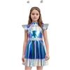 Generic Costume Alieno Bambina Costume Carnevale Bambina con Cerchietto Costumes da Alieno Lucido Tuta Spaziale Vestito Compleanno Danza Costumes Spazio Costume Cosplay Festa di Halloween